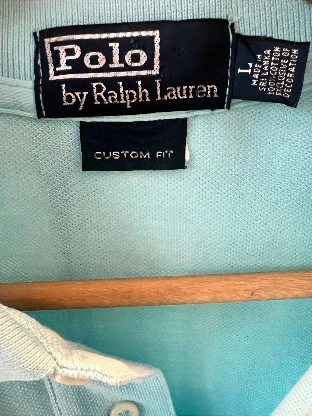 Ralph Lauren Custom Fit Polo Shirt Sky Blue Orange Pony Large Men's Short Sleeve